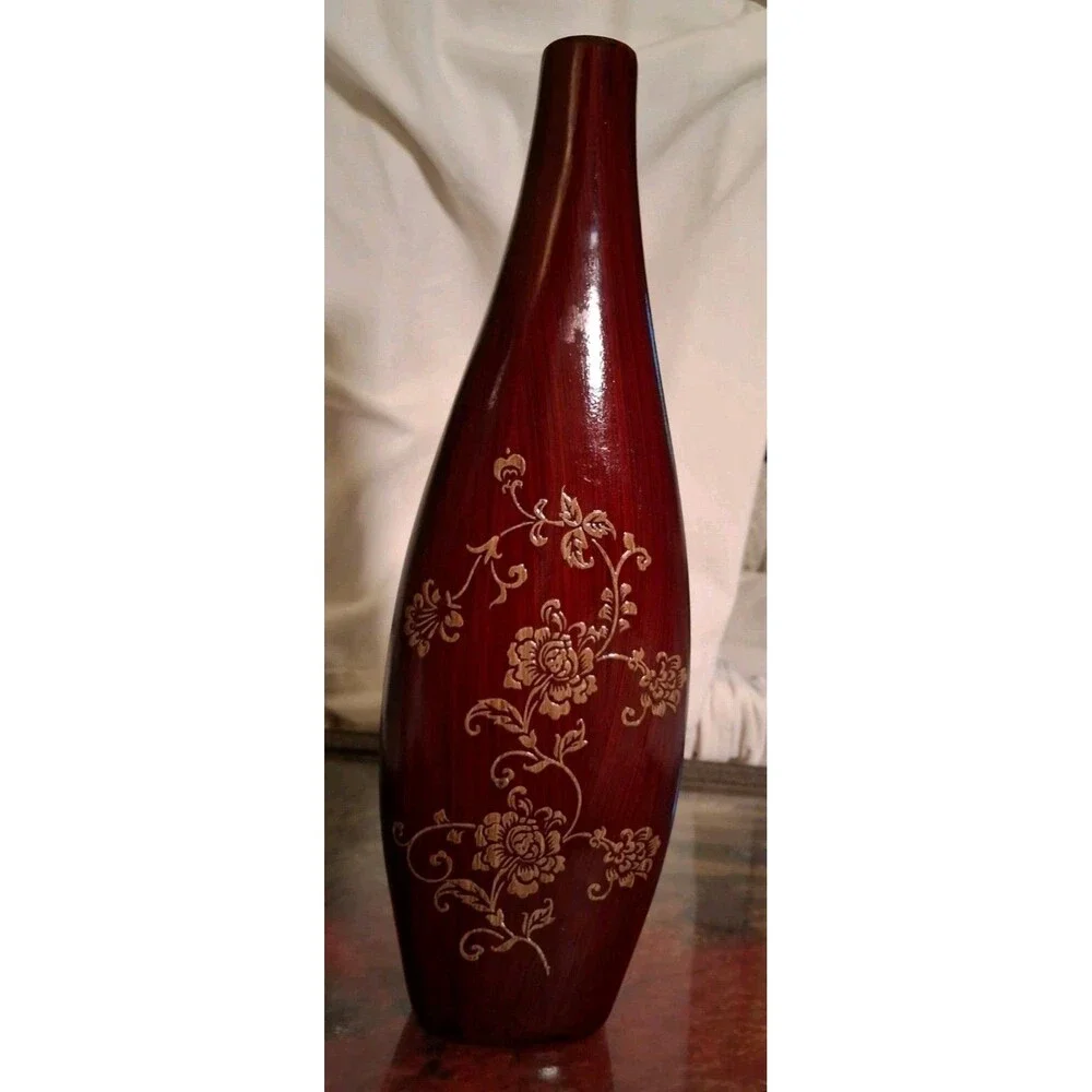 Ceramic Vase Decor Floral Embossed Etching Vintage